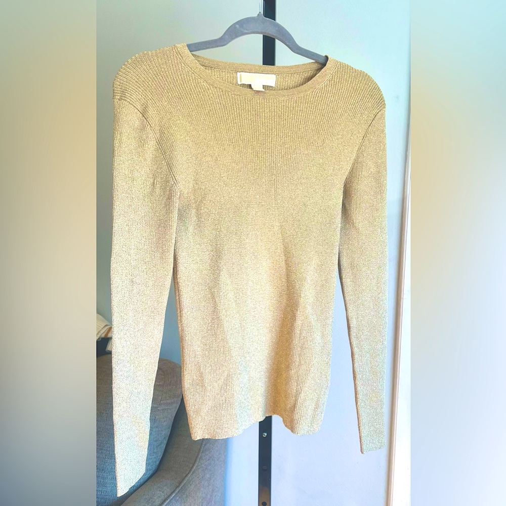 Michael‎ Kors Gold Shimmer Ribbed Style Sweater Size S